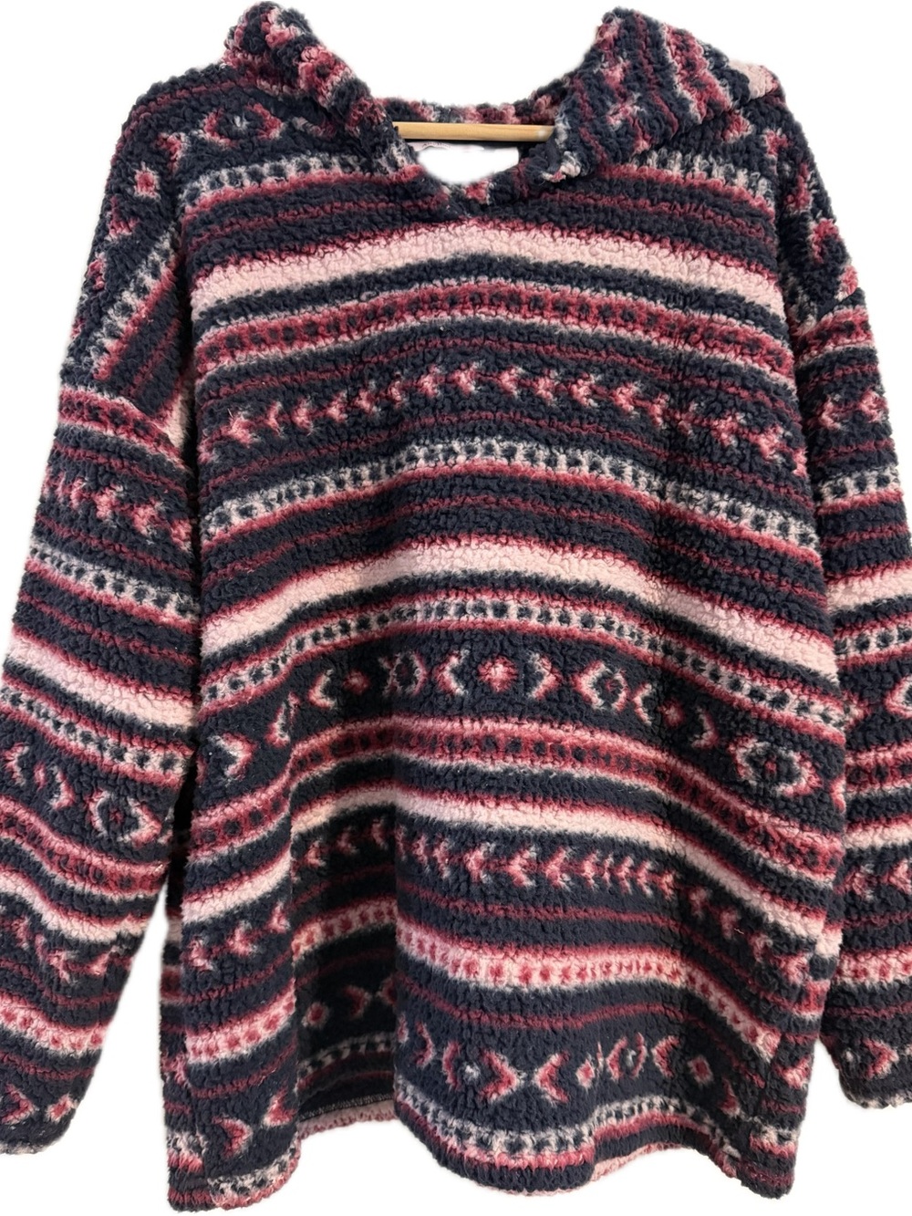 Cozy Striped Hooded Fleece Sweater - Pink & Blue